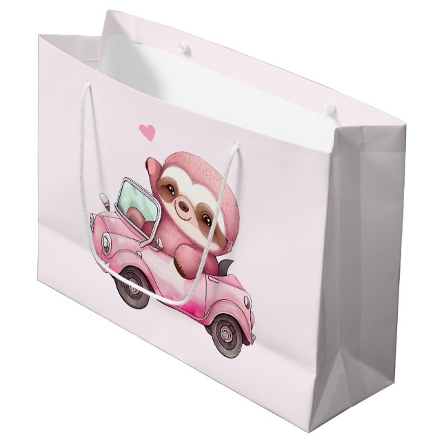  Smiling Pink Sloth in a Convertible Large Gift Bag (Front Angled)