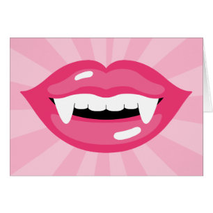 Smiling Pink Vampire Lips With Fangs