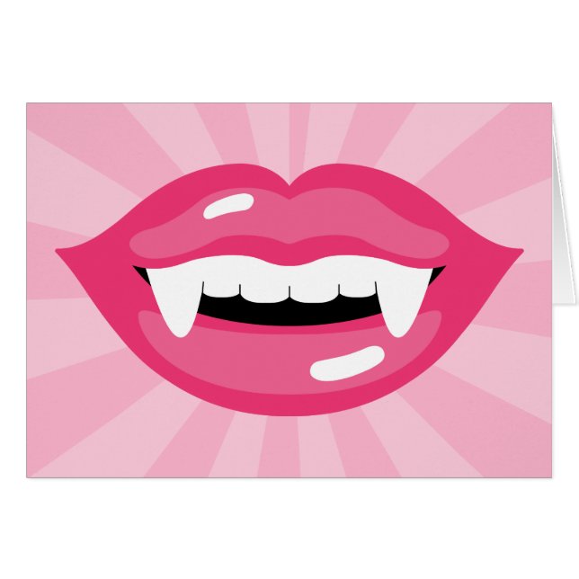 Smiling Pink Vampire Lips With Fangs (Front Horizontal)