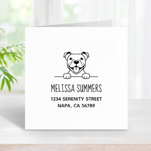 Smiling Pit Bull Dog Address Rubber Stamp
