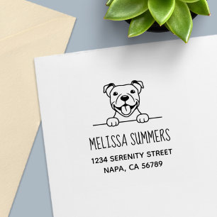 Smiling Pit Bull Dog Address Self-inking Stamp