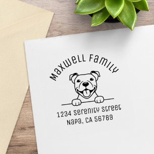 Smiling Pit Bull Dog Arch Family Address Rubber Stamp