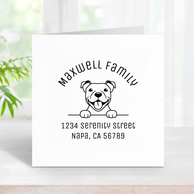 Smiling Pit Bull Dog Arch Family Address Rubber Stamp (Creator Uploaded)