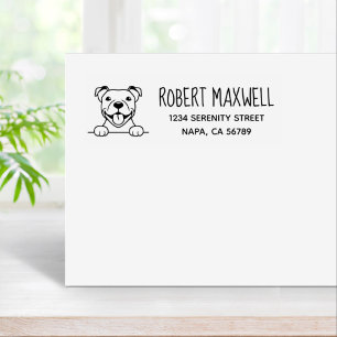 Smiling Pit Bull Dog Return Address Rubber Stamp