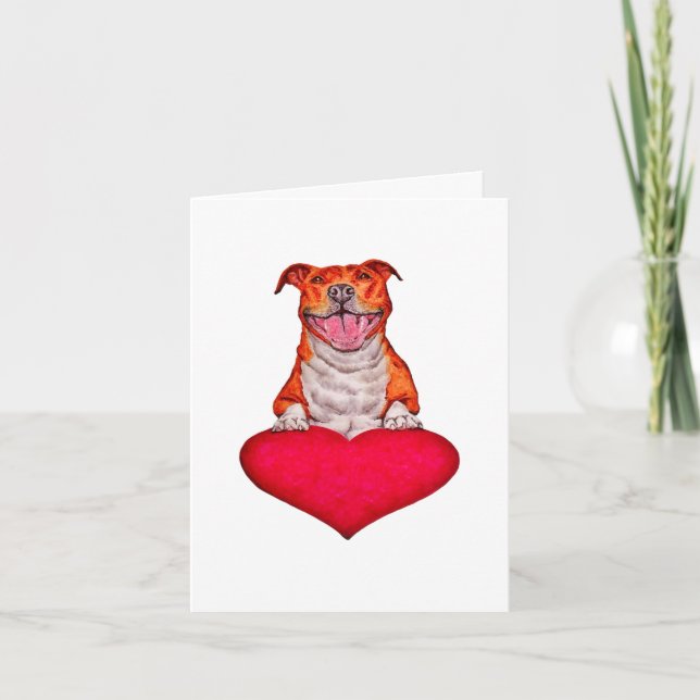 Smiling Pit Bull Love Heart Illustration Thank You Card (Front)