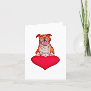 Smiling Pit Bull Love Heart Illustration Thank You Card