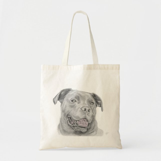 Smiling Pitbull Sketch Tote Bag (Front)