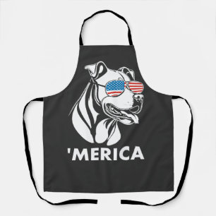 Smiling Pitbull Sun Glasses 4th Of July Merica Apron