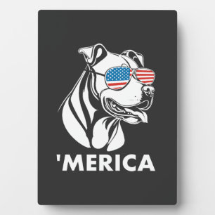 Smiling Pitbull Sun Glasses 4th Of July Merica Plaque