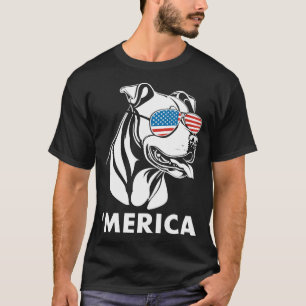 Smiling Pitbull Sun Glasses 4th Of July Merica T-Shirt