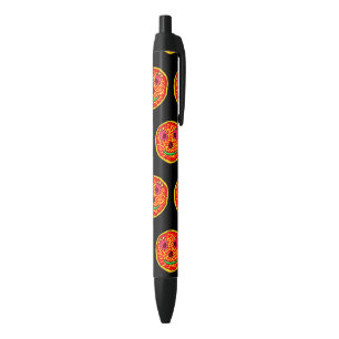Smiling Pizza Face Illustration Design Black Ink Pen