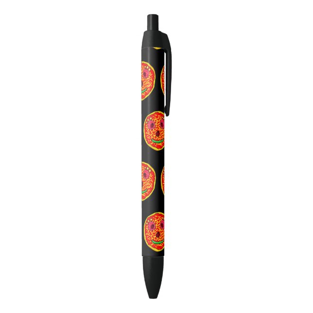 Smiling Pizza Face Illustration Design Black Ink Pen (Bottom (Vertical))