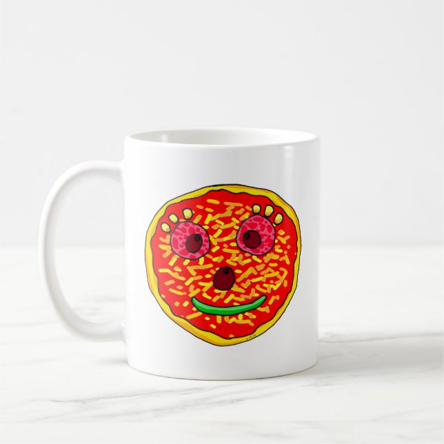 Smiling Pizza Face Illustration Design Coffee Mug (Left)