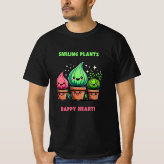 Smiling Plants, Happy Heart – Kawaii Nature Design T-Shirt