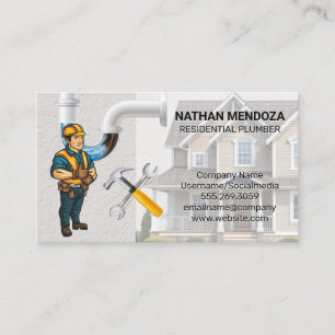 Smiling Plumber Clogged Pipes Wrenches Business Card