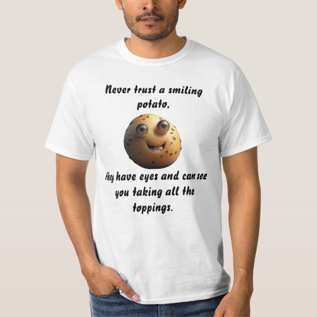 Smiling potato funny potato head shirt design (Front)