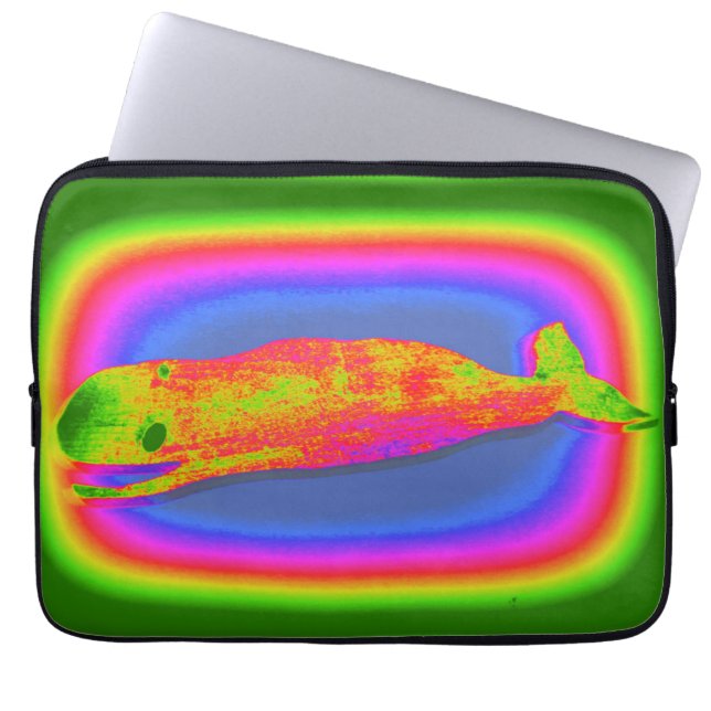 smiling psychedelic whale laptop sleeve (Front)
