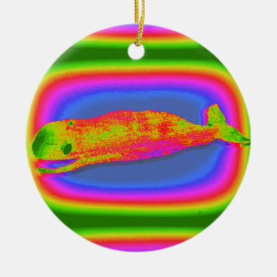 smiling psychedelic whale ornament