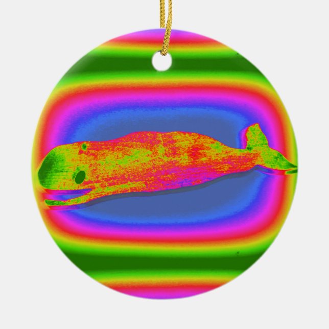 smiling psychedelic whale ornament (Front)