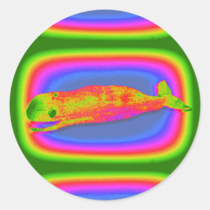 smiling psychedelic whale sticker