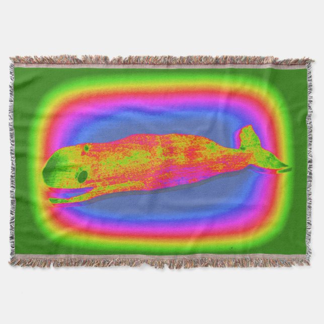 smiling psychedelic whale throw blanket (Front)