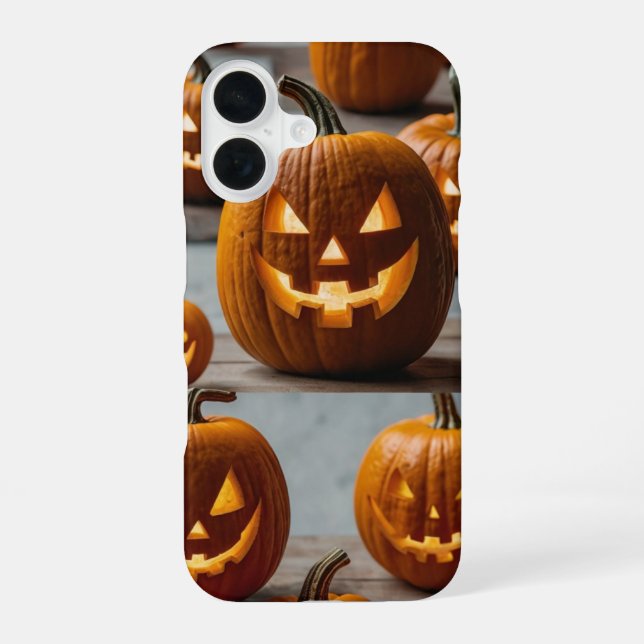 Smiling Pumpkin Face Halloween iPhone 16 Case (Back)
