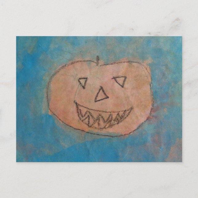 Smiling Pumpkin, Halloween Kids Art Watercolor Postcard (Front)