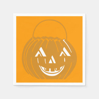 Smiling Pumpkin Pail Orange Paper Napkin