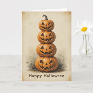 Smiling Pumpkin Stack Lighthearted Halloween Fun Card