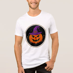 Smiling Pumpkin Witch Hat Halloween 🎃 Tri-Blend Shirt
