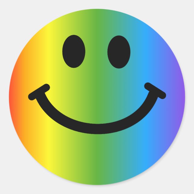 Smiling Rainbow Happy Face Classic Round Sticker (Front)