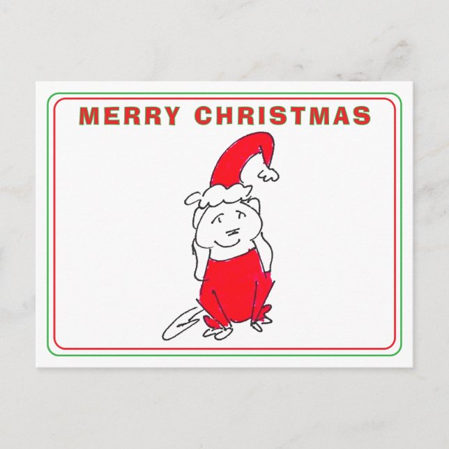Smiling Red Christmas Outfit Dog Cartoon Christmas Holiday Postcard (Front)