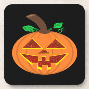 Smiling Red Eyed Happy Halloween Pumpkin Coasters