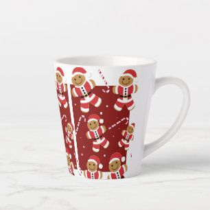 Smiling Red White Illustrated Gingerbread Santa Latte Mug