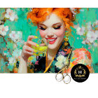 Smiling Redhead with Lemon Cocktail Decoupage