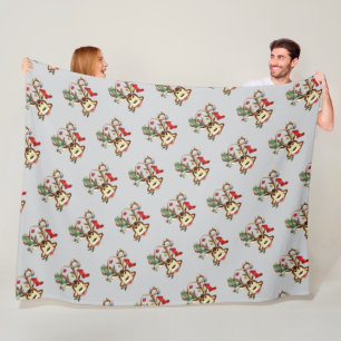 Smiling Reindeer Decorated With Christmas Ornament Fleece Blanket