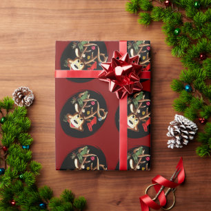 Smiling Reindeer Decorated With Christmas Stocking Wrapping Paper