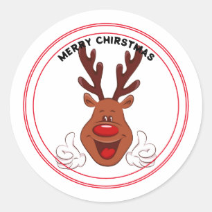 Smiling Reindeer Face Merry Christmas Classic Round Sticker
