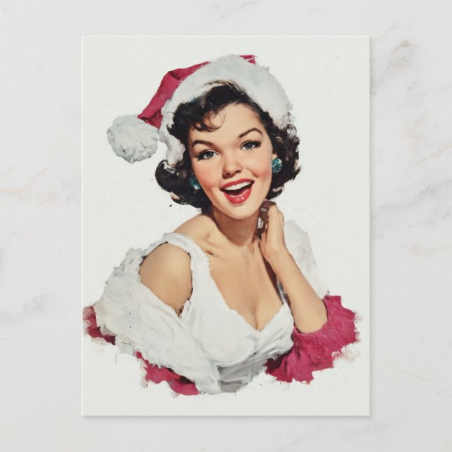 Smiling Retro Christmas Pin-Up Postcard (Front)