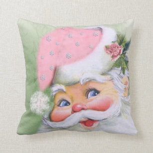 Smiling retro Santa on green background Cushion