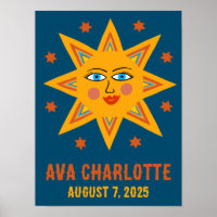 Smiling Retro Sun CUSTOM BABY NAME BIRTHDATE Art
