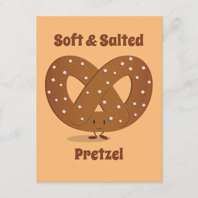 Smiling Salted Pretzel Cartoon Character Food Postcard (Front)