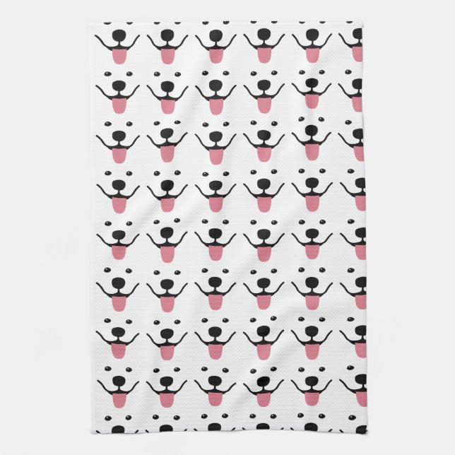 Smiling Samoyed Kitchen Dish Towel (Vertical)