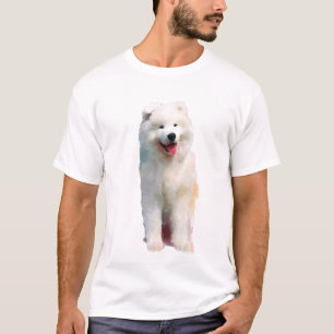 Smiling Samoyed Painterly Fluffy Dog Portrait Men T-Shirt