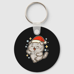 Smiling Santa Cat Holiday Cheer  Key Ring
