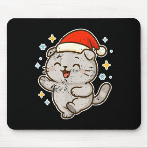 Smiling Santa Cat Holiday Cheer Mouse Pad