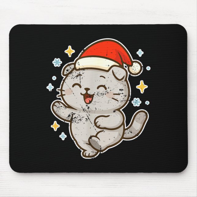 Smiling Santa Cat Holiday Cheer  Mouse Pad (Front)