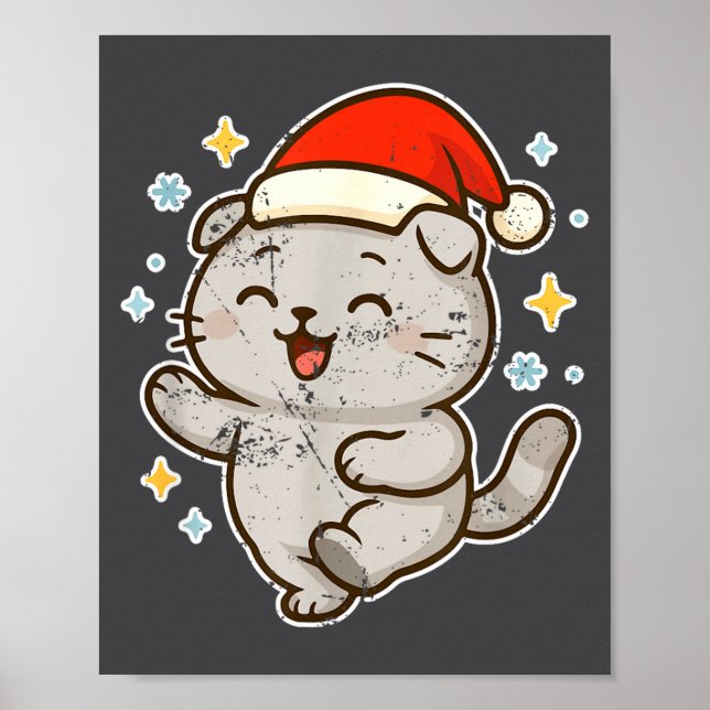 Smiling Santa Cat Holiday Cheer  Poster (Front)