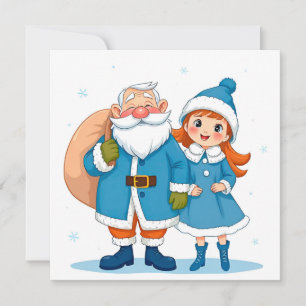 Smiling Santa Claus and snow maiden