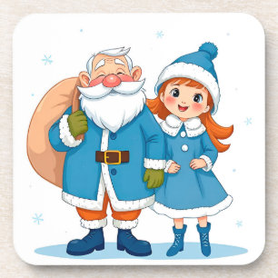 Smiling Santa Claus and snow maiden Coaster